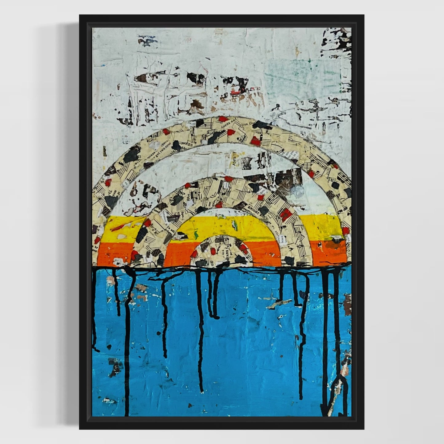 Original Framed Mixed Media Modern Art Collage Painting 12x18 "Coastic"