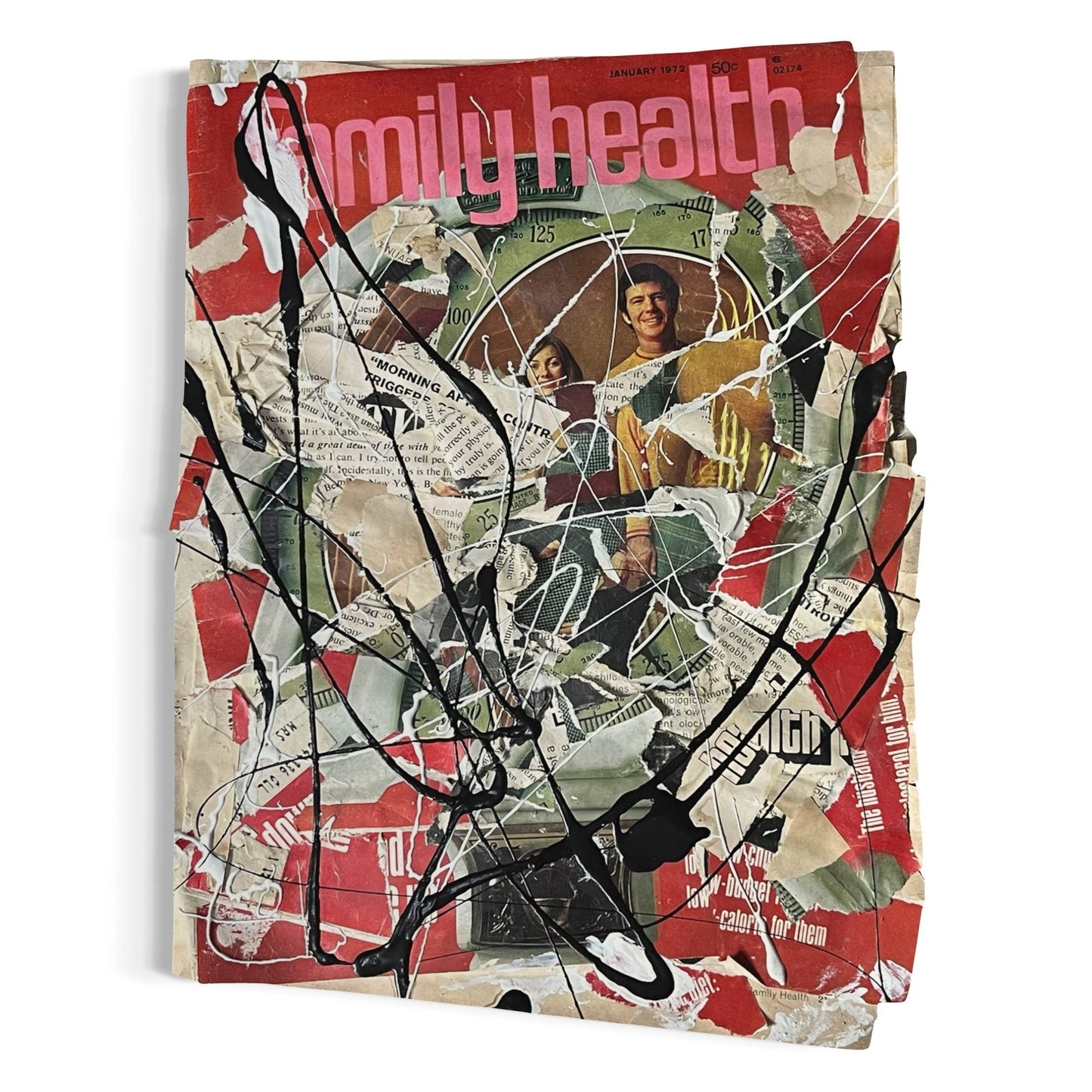 Original Mixed Media Abstract Art Collage 9x12 "Jan 1972 Family Health Magazine"