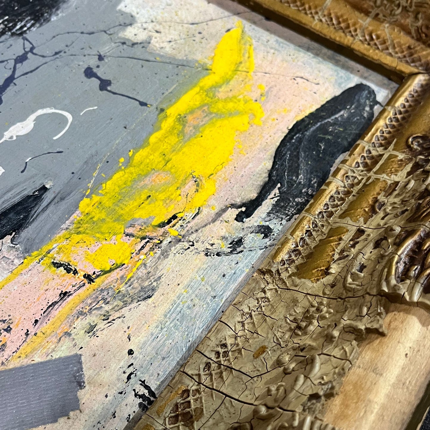 Original MASSIVE Framed Mixed Media Abstract Art Painting 41x29 Saturday Morning