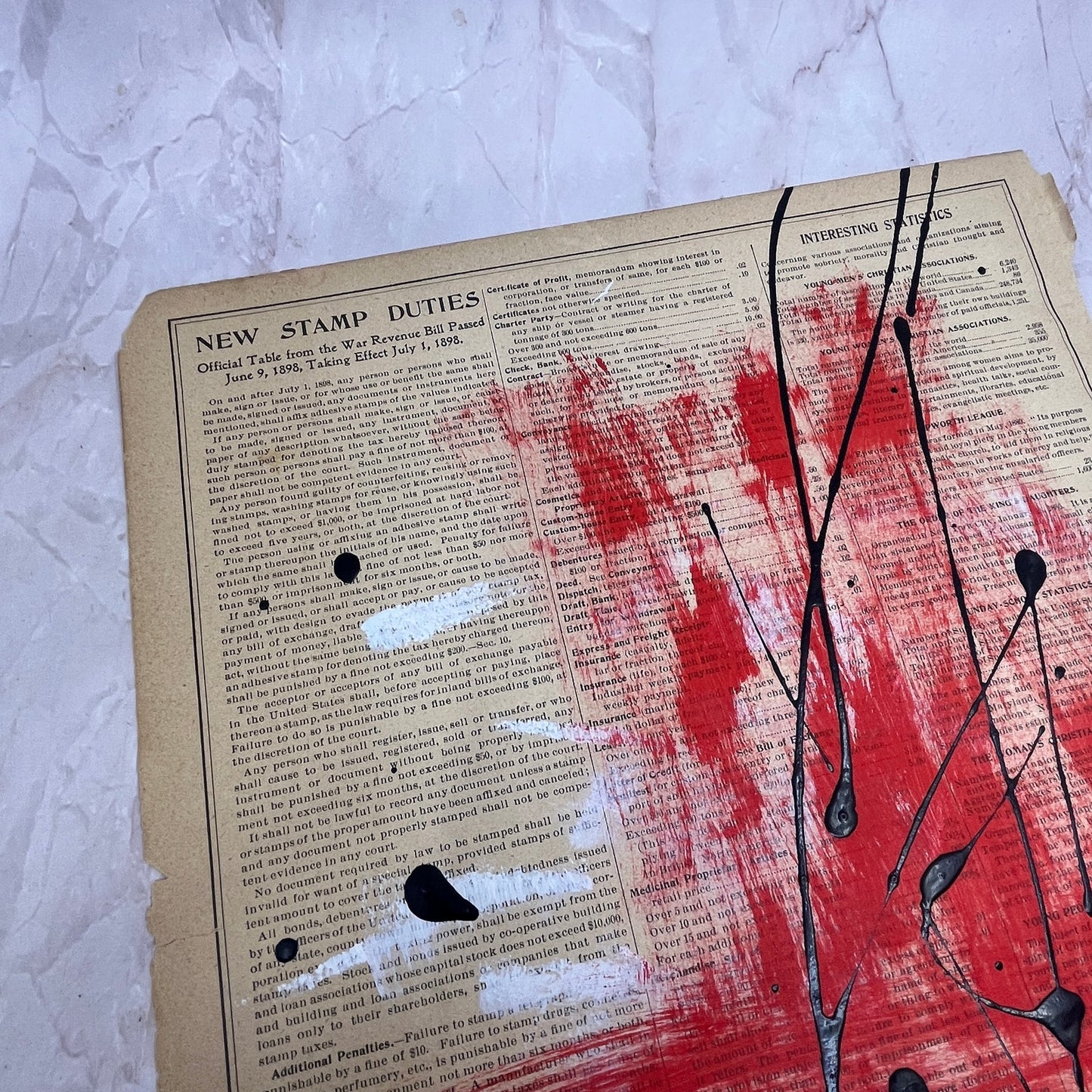 Original Mixed Media Abstract Art Painting "Hypothesize" On 1800s Atlas Page