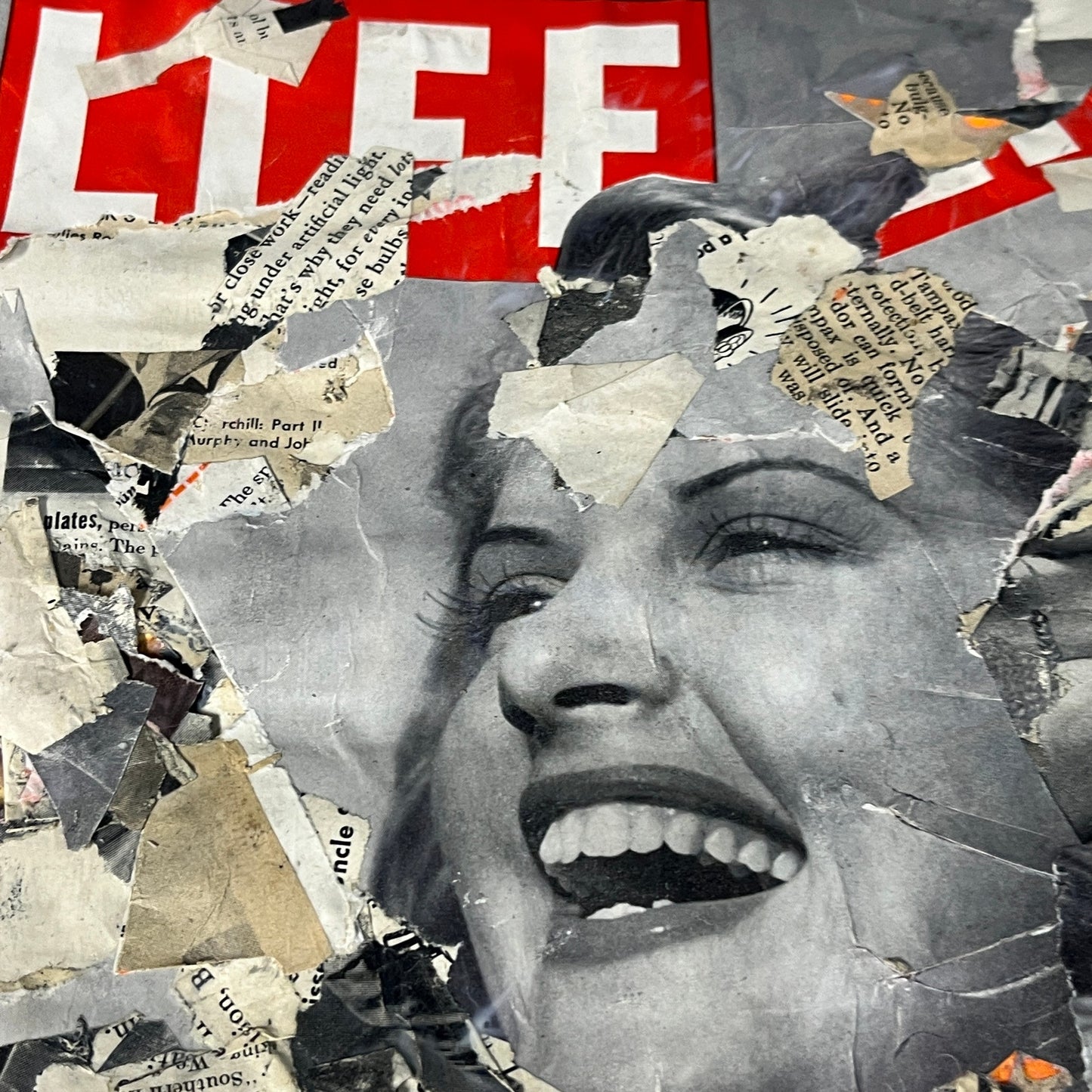 Original Mixed Media Abstract Art Collage 11x14 "1945 May 28 Life Magazine"