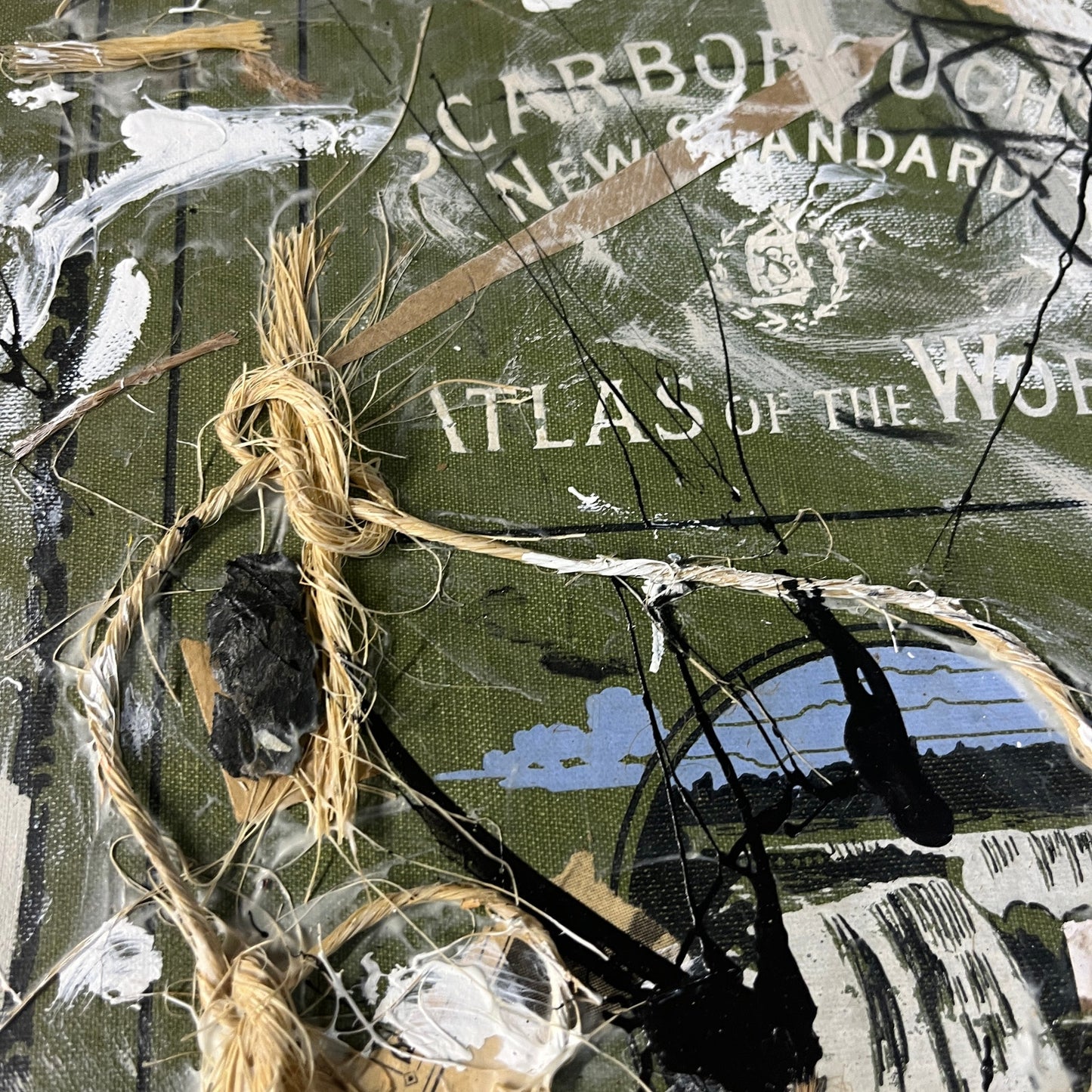 Original Mixed Media Abstract Art Collage 10x13 "1910 Scarborough Atlas Cover"