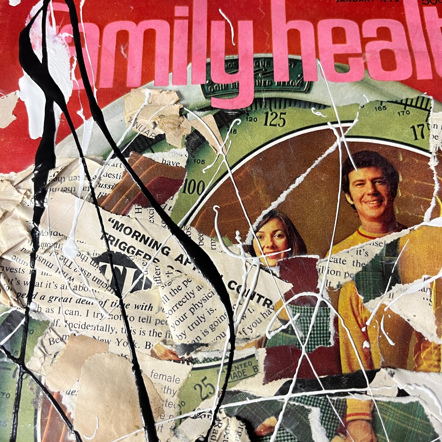 Original Mixed Media Abstract Art Collage 9x12 "Jan 1972 Family Health Magazine"