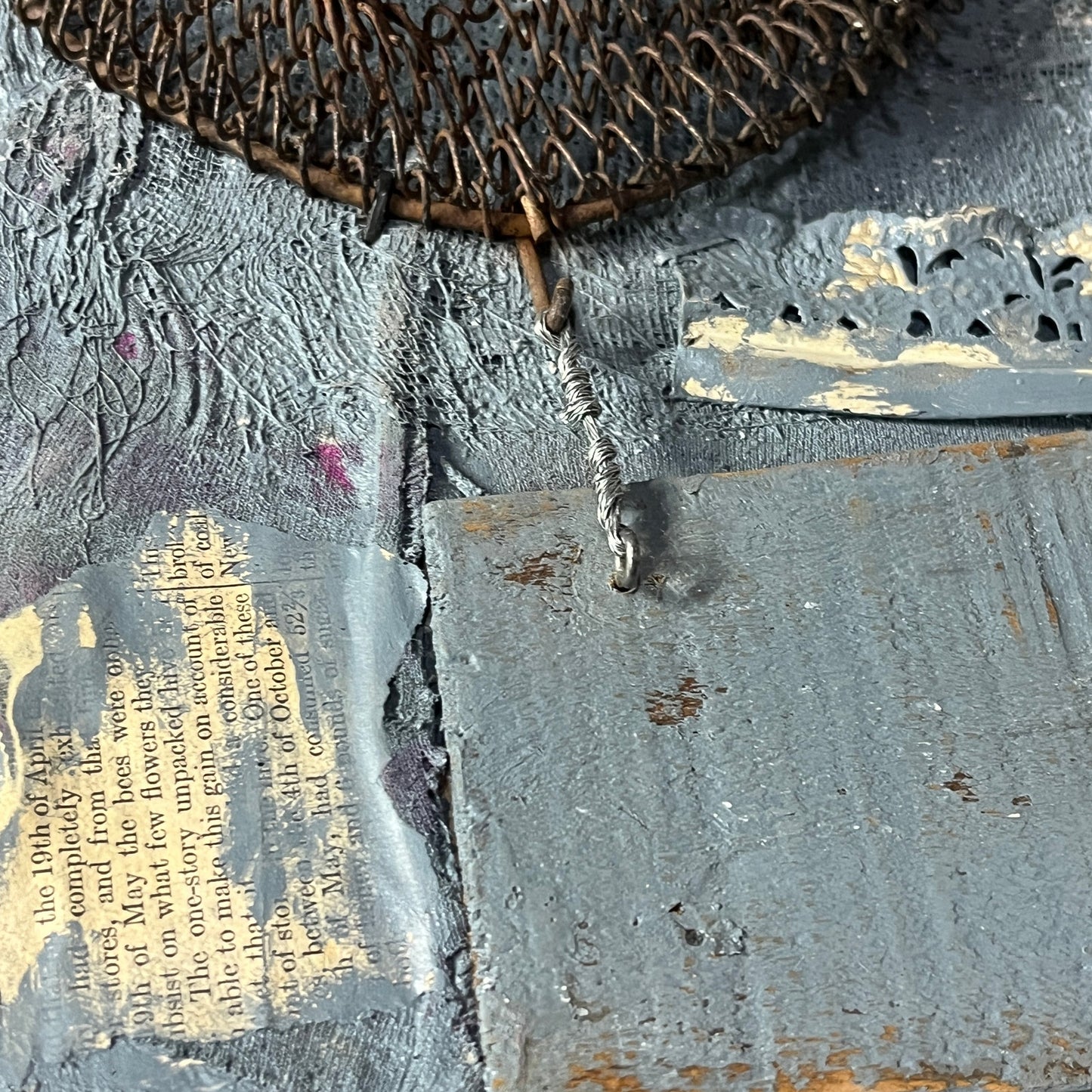 Original Abstract Collage Assemblage Found Object Art 13x17 "Flutter"