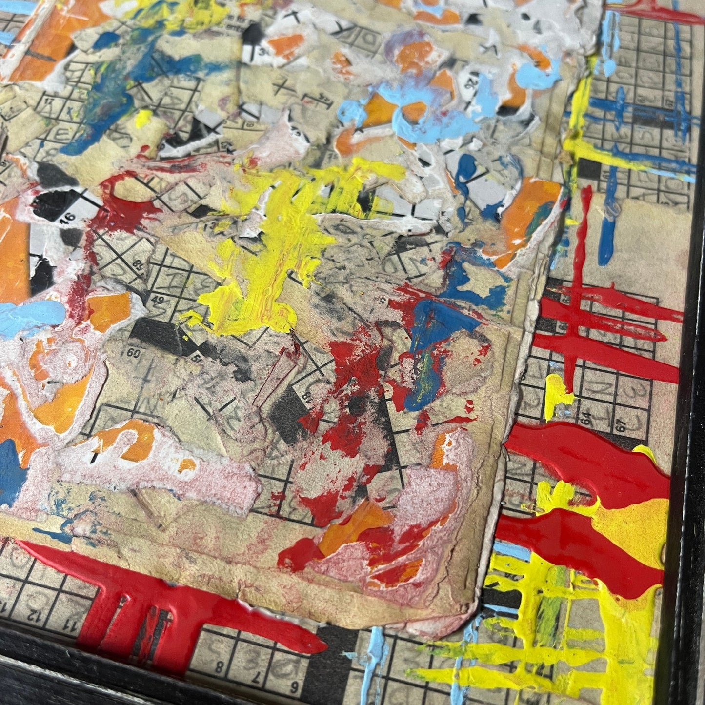 Original Framed Mixed Media Art Collage 9x11 "Crosswords"