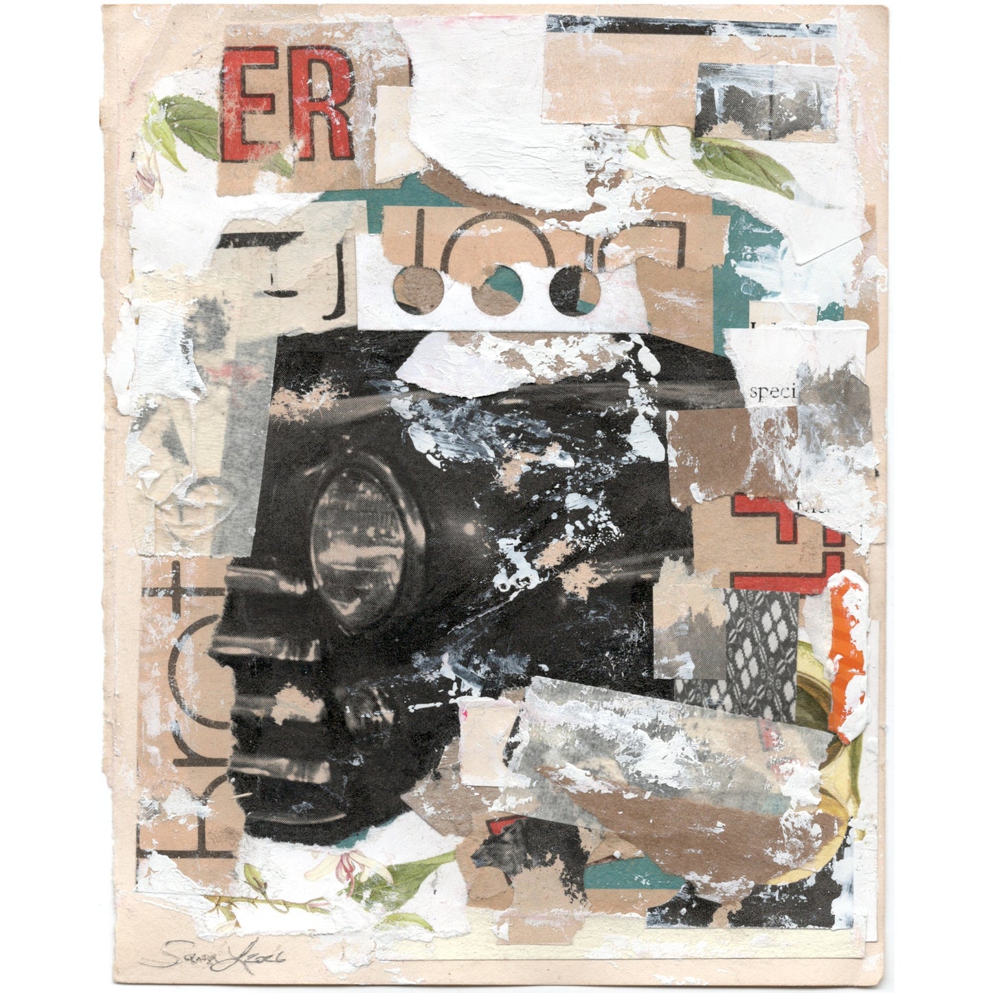 Original Mixed Media Modern Art Collage "Novendial" 5.25x6.75" Signed
