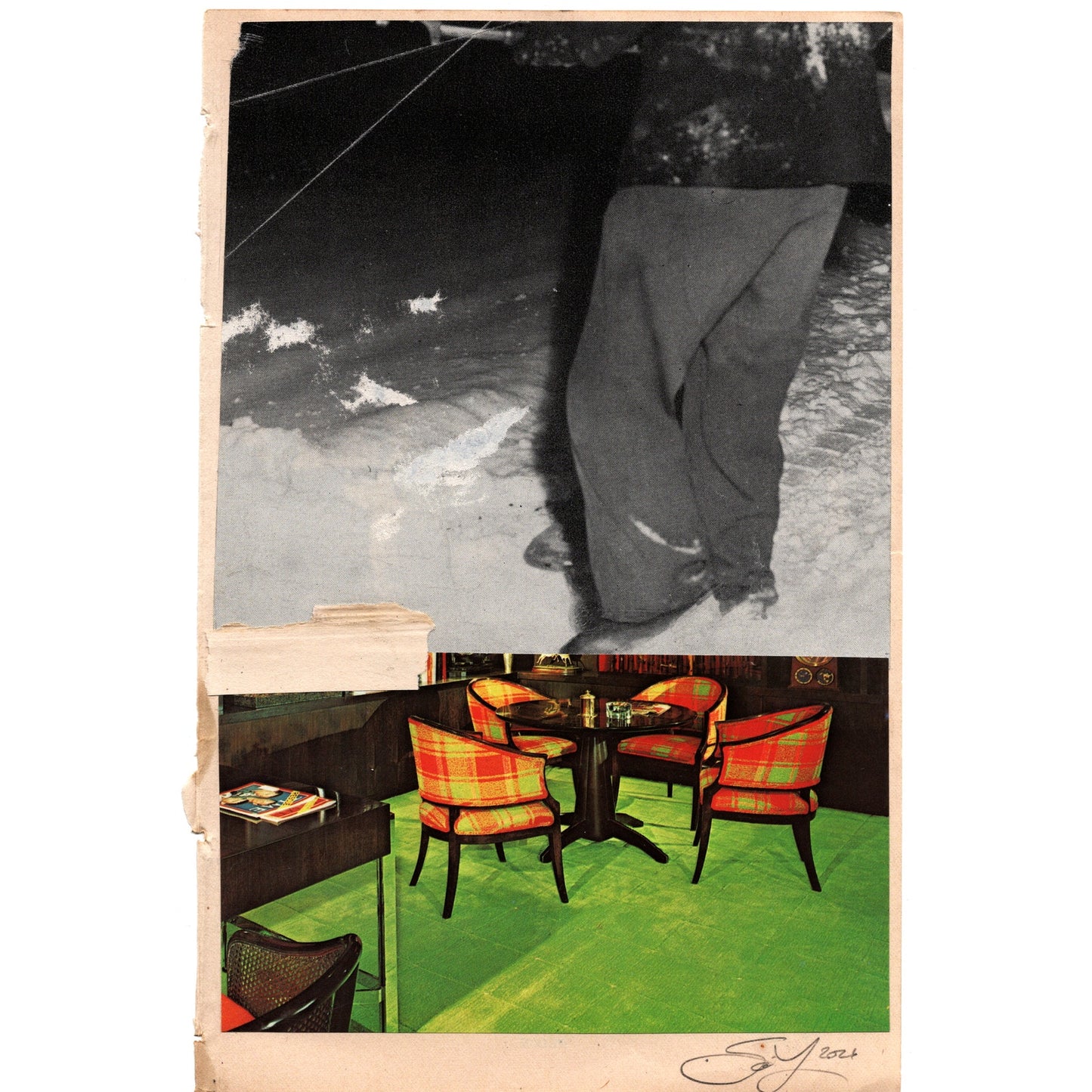 Original Mixed Media Modern Art Collage "Nécessaire" 5.75x9" Signed