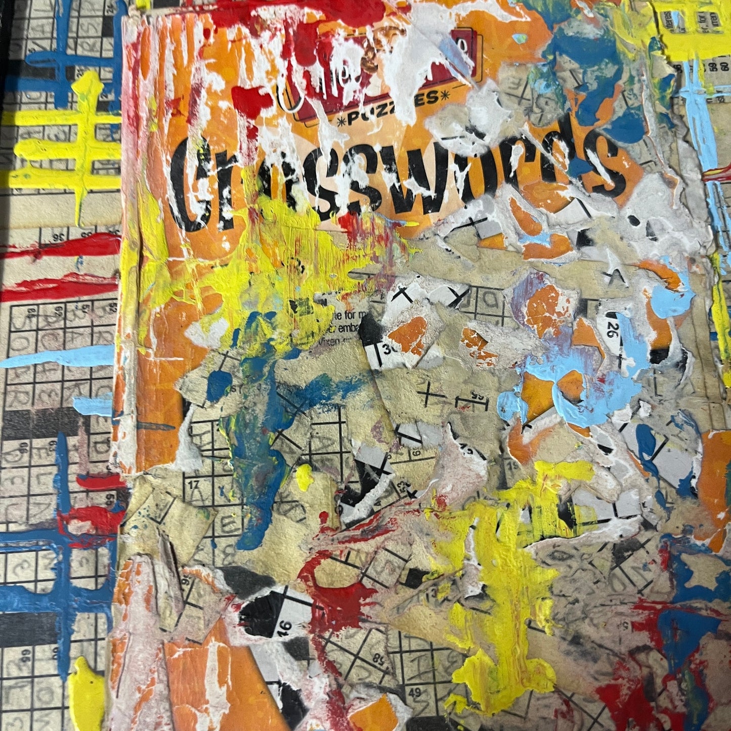 Original Framed Mixed Media Art Collage 9x11 "Crosswords"