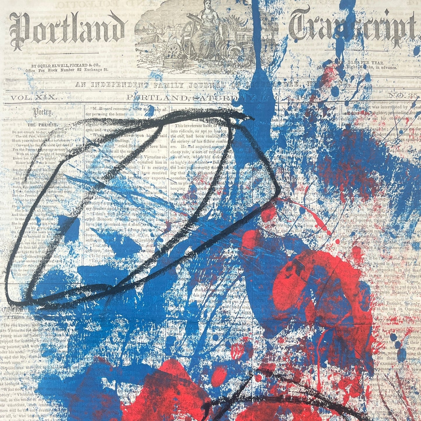Original Mixed Media Abstract Modern Art Painting 11x16 "Portland 1855" Signed