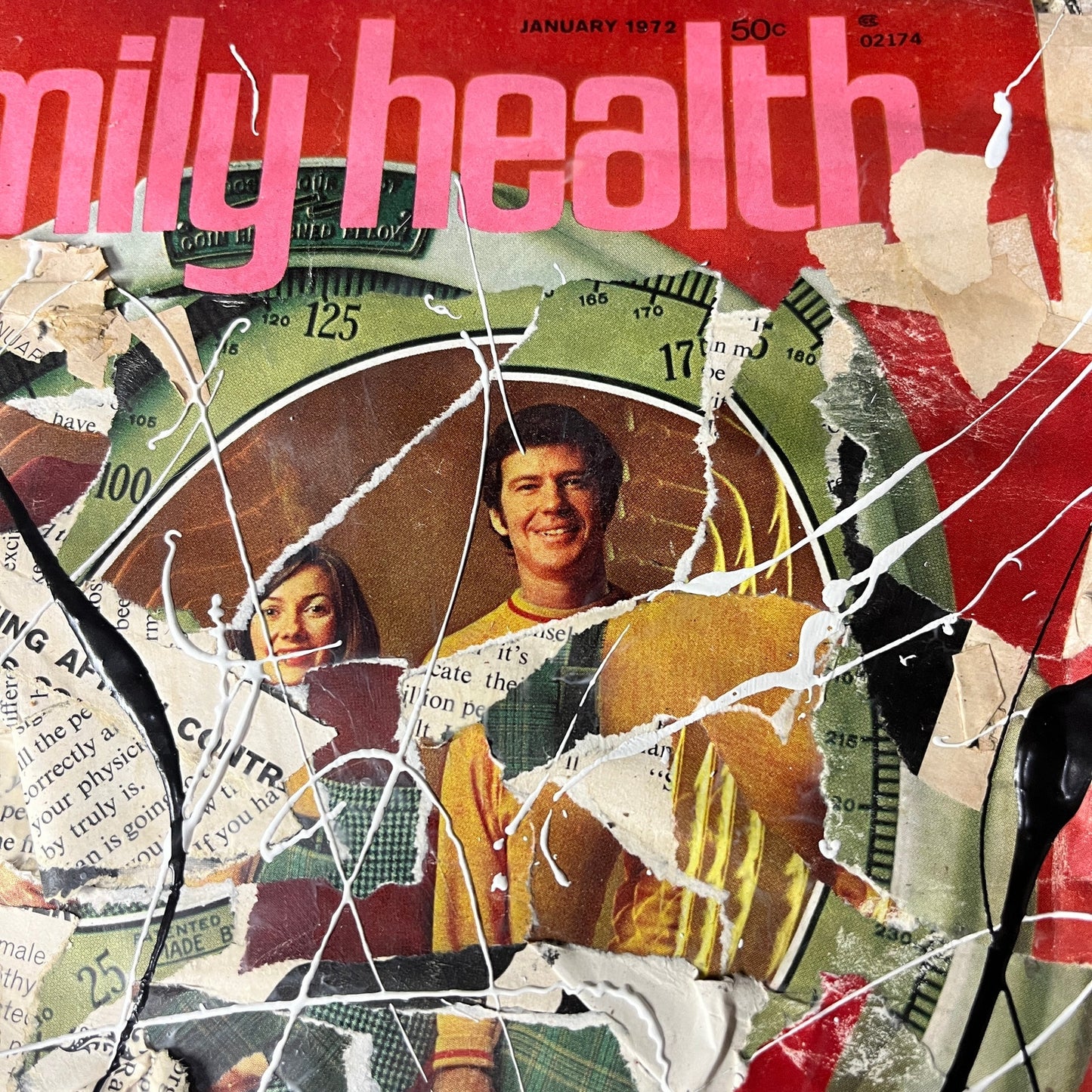 Original Mixed Media Abstract Art Collage 9x12 "Jan 1972 Family Health Magazine"