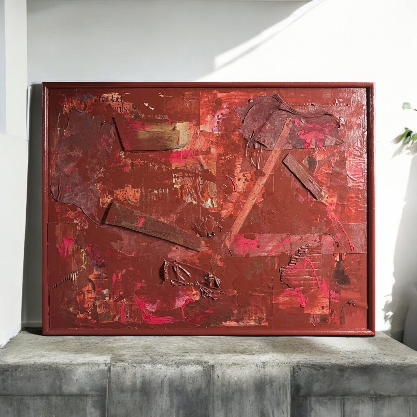 Original Framed Mixed Media Abstract Art Collage Assemblage 27x36 "Biography"