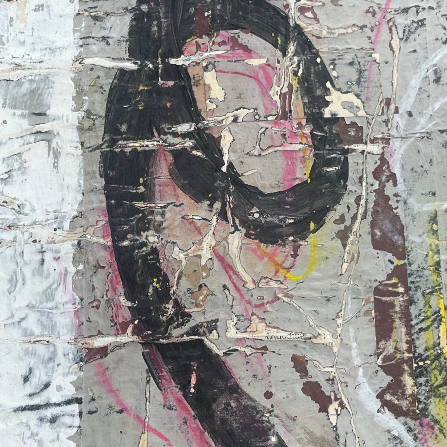 Original Grunge Minimalist Modern Art Collage Painting 8.5x11 "Anapnea" Signed