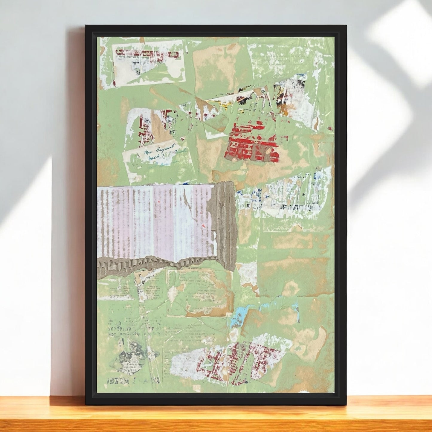 Original Framed Mixed Media Modern Art Collage Painting 12x18 "Pergameneous"
