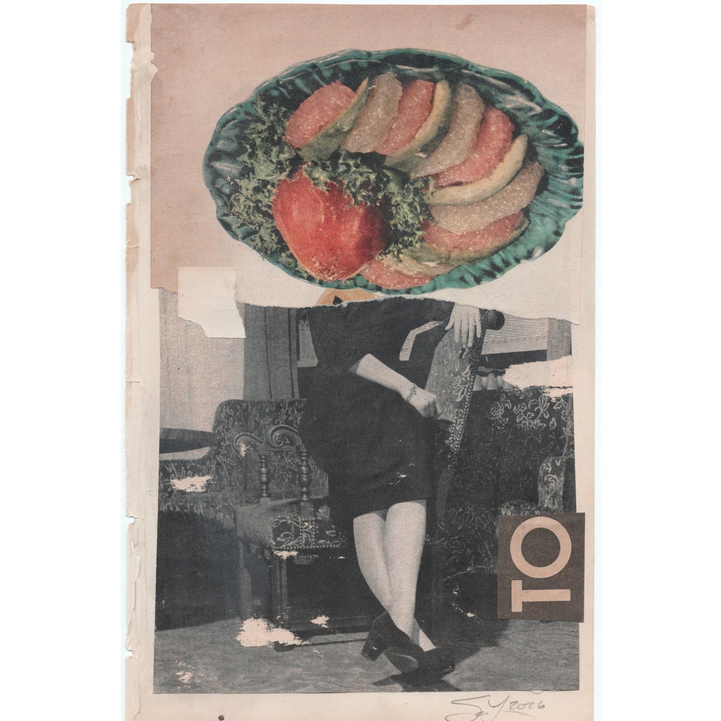 Original Mixed Media Modern Art Collage "Circumvallate" 5.75x9" Signed