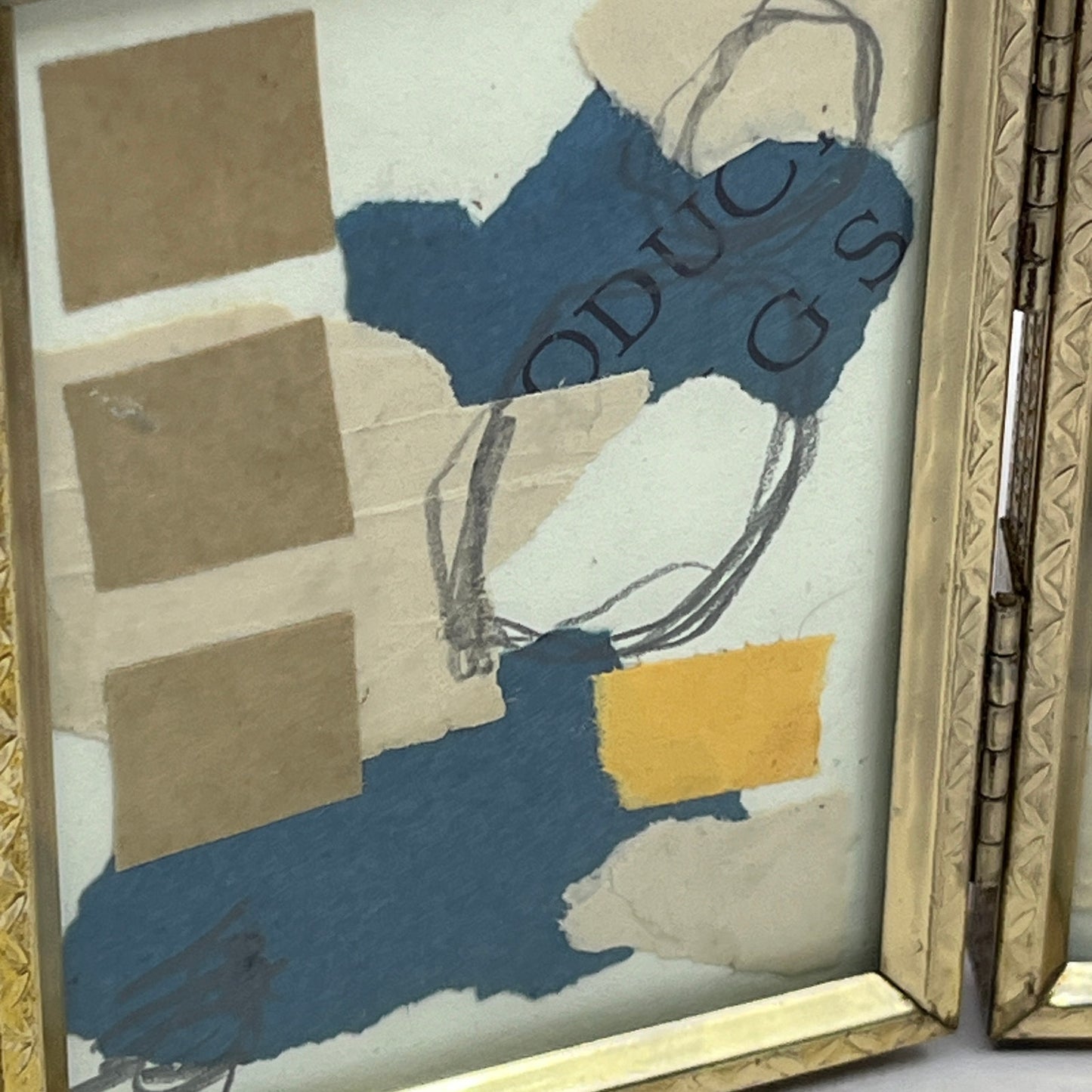 Original Framed Mixed Media Art Collage Mini 3.5x8 "Navy Construct VI" SF3