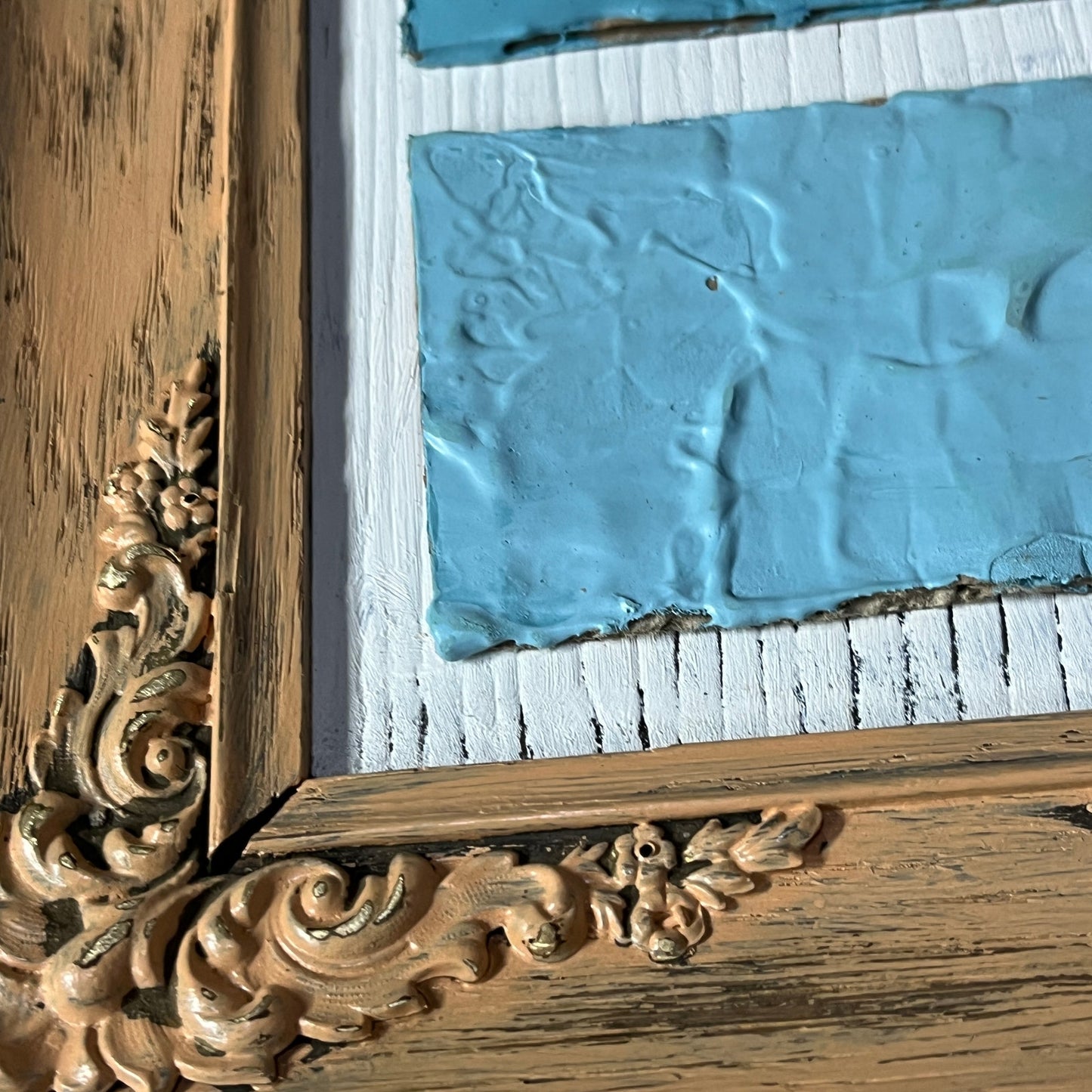 Original Mixed Media Abstract Art Collage 8x18 "Blue Hues Minimalist Collage"