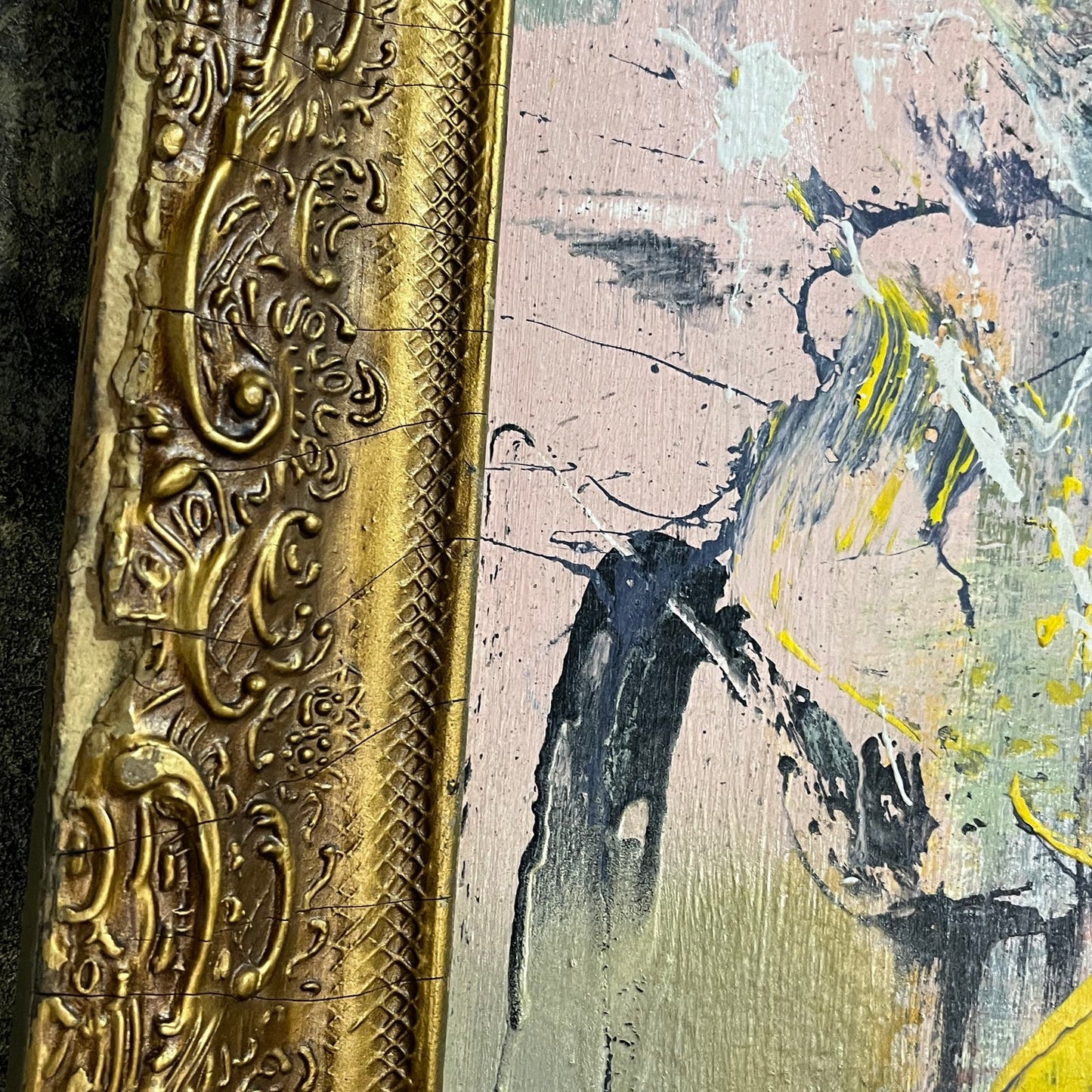 Original MASSIVE Framed Mixed Media Abstract Art Painting 41x29 Saturday Morning