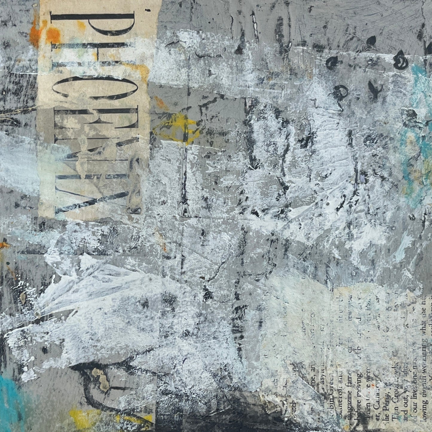 Original Grunge Minimalist Modern Art Collage Painting 8.5x11 "Phoenix" Signed