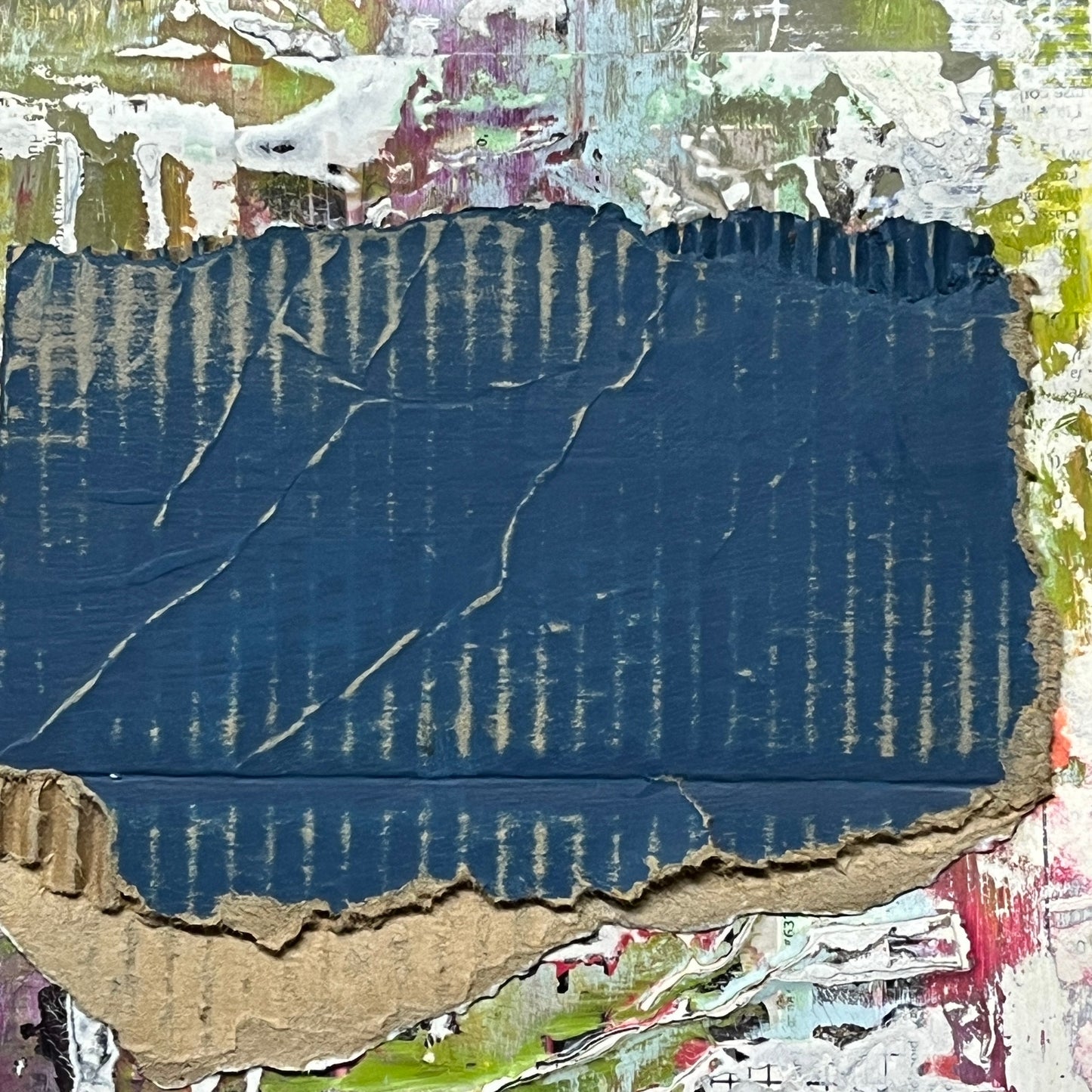 Original Framed Mixed Media Modern Art Collage Painting 12x18 "Threshold"