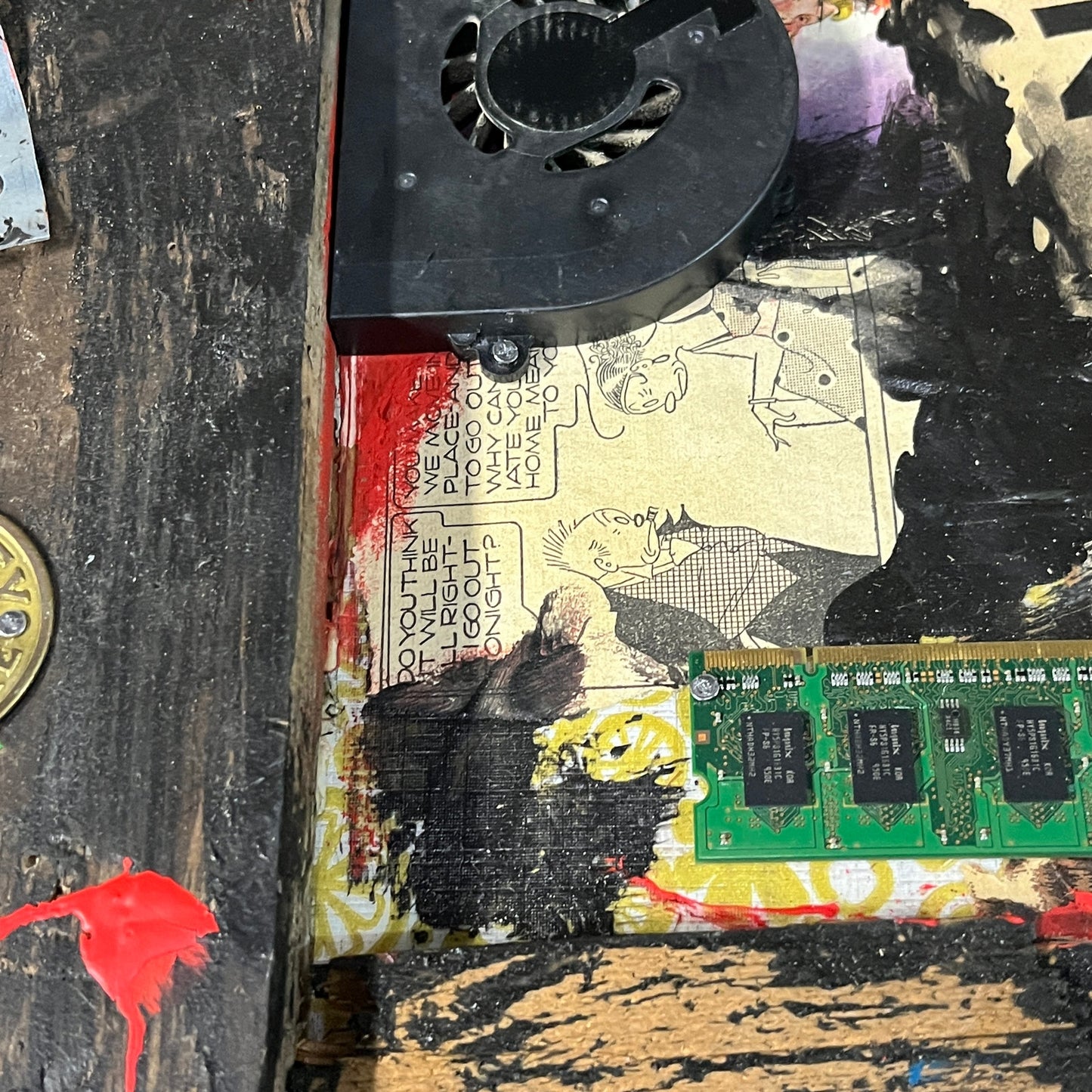 Original Abstract Collage Assemblage Combine Art 16x19 "Neurotransmitter"