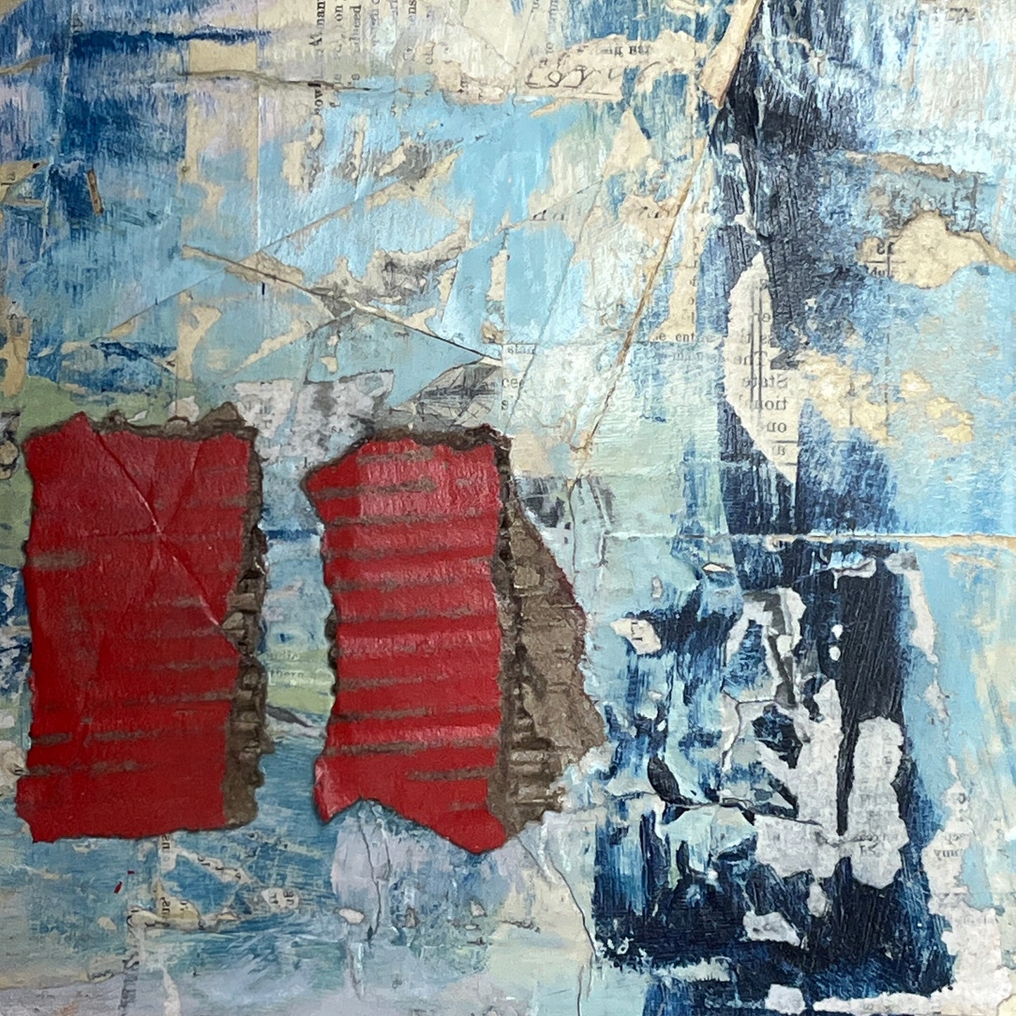 Original Framed Mixed Media Modern Art Collage Painting 12x18 "Pension"