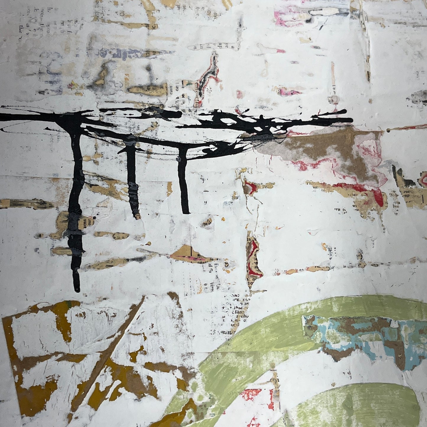 Original Framed Mixed Media Modern Art Collage Painting 12x18 "Sapsago"