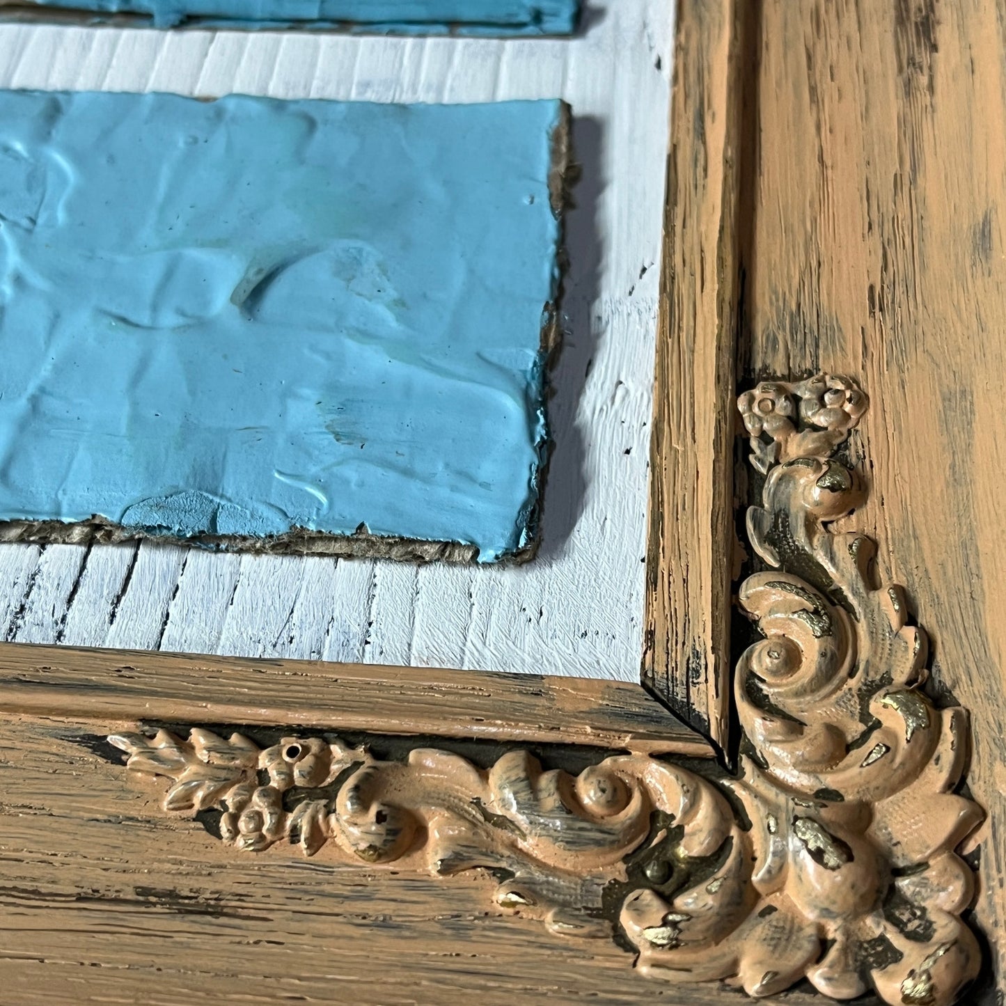 Original Mixed Media Abstract Art Collage 8x18 "Blue Hues Minimalist Collage"
