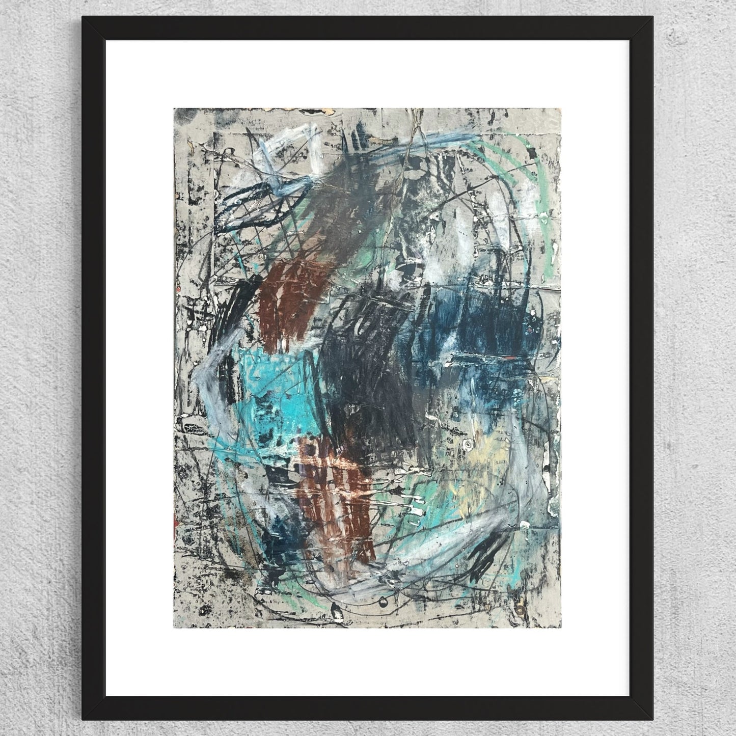 Original Grunge Minimalist Modern Art Collage Painting 8.5x11 "Logogram" Signed
