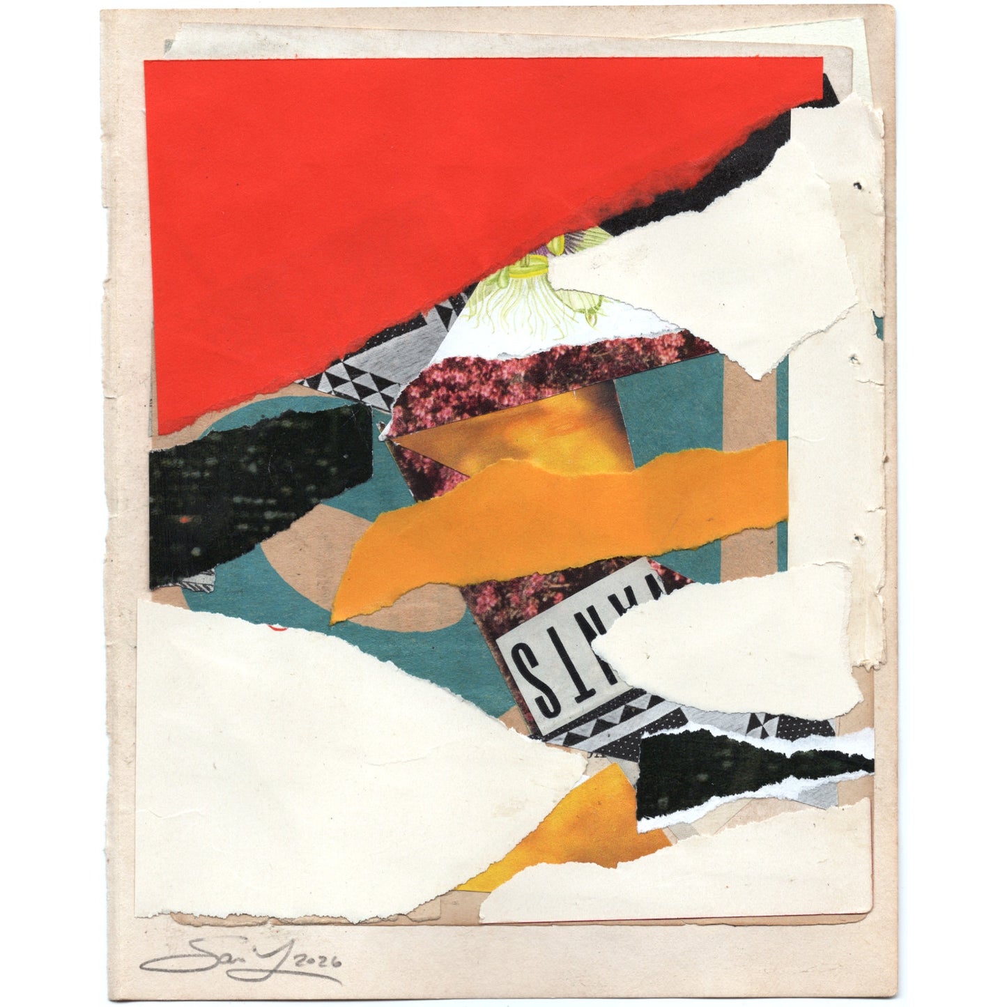 Original Mixed Media Modern Art Collage "Intercostal" 5.25x6.75" Signed
