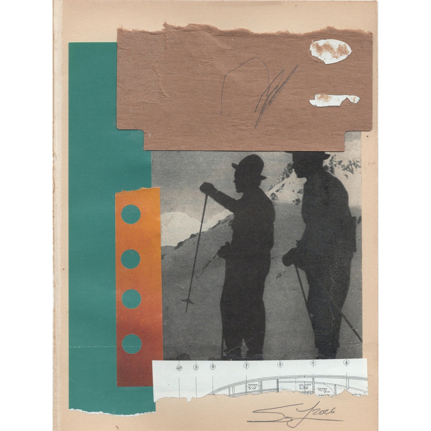 Original Mixed Media Modern Art Collage "Opsigamy" 5.75x7.5" Signed