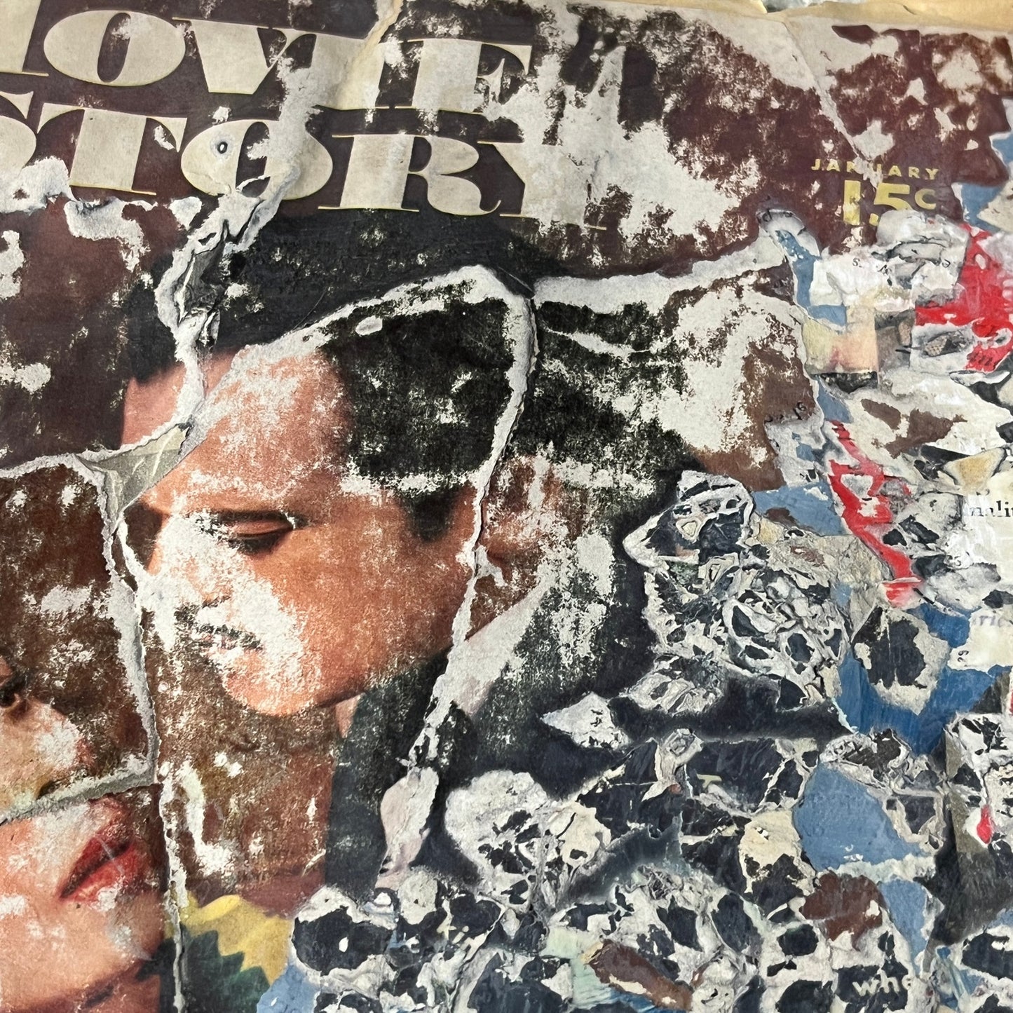 Original Mixed Media Abstract Art Collage 9x11 "Jan 1948 Movie Story Magazine"