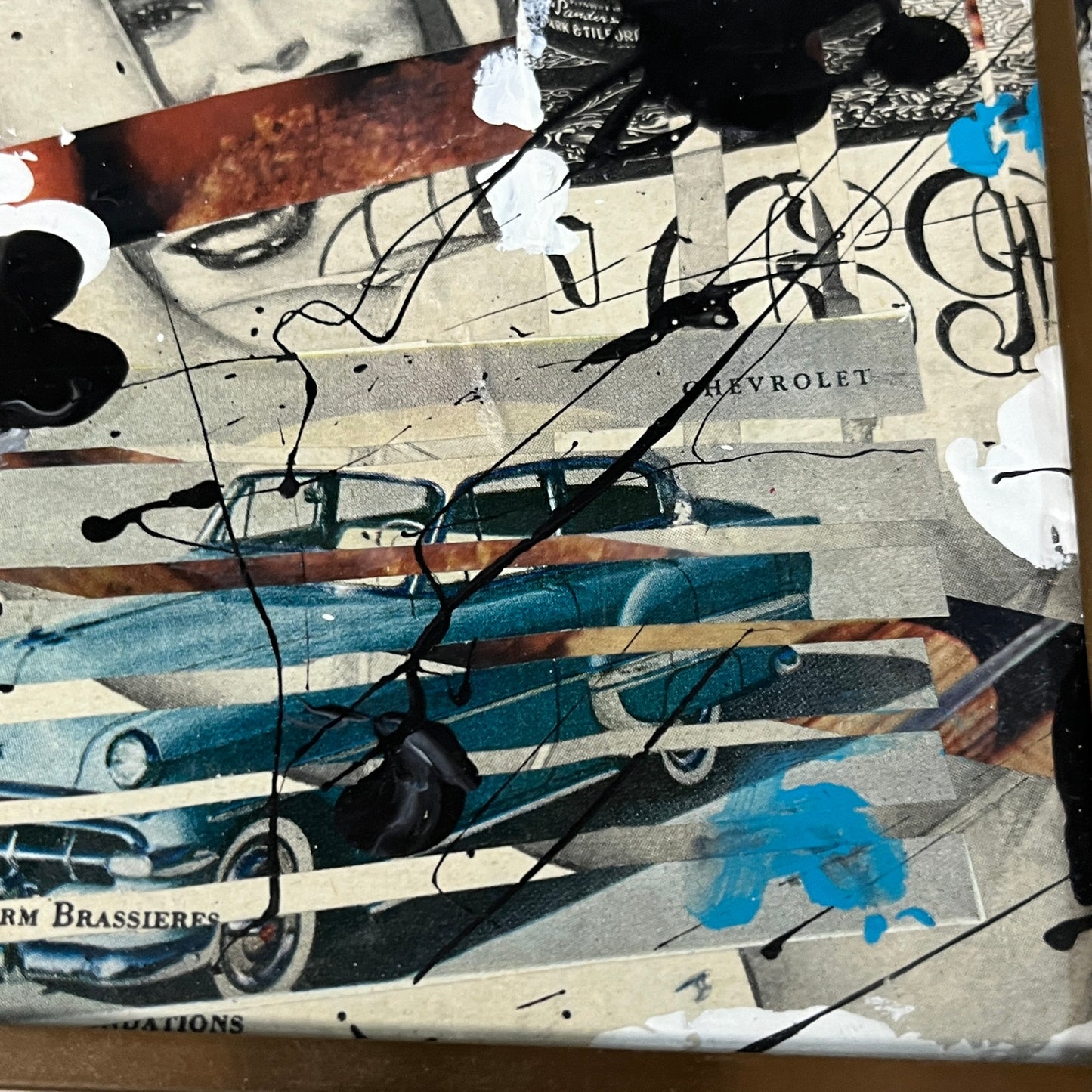 Original Framed Mixed Media Abstract Art Collage Painting 5x8 "Breadwinner"
