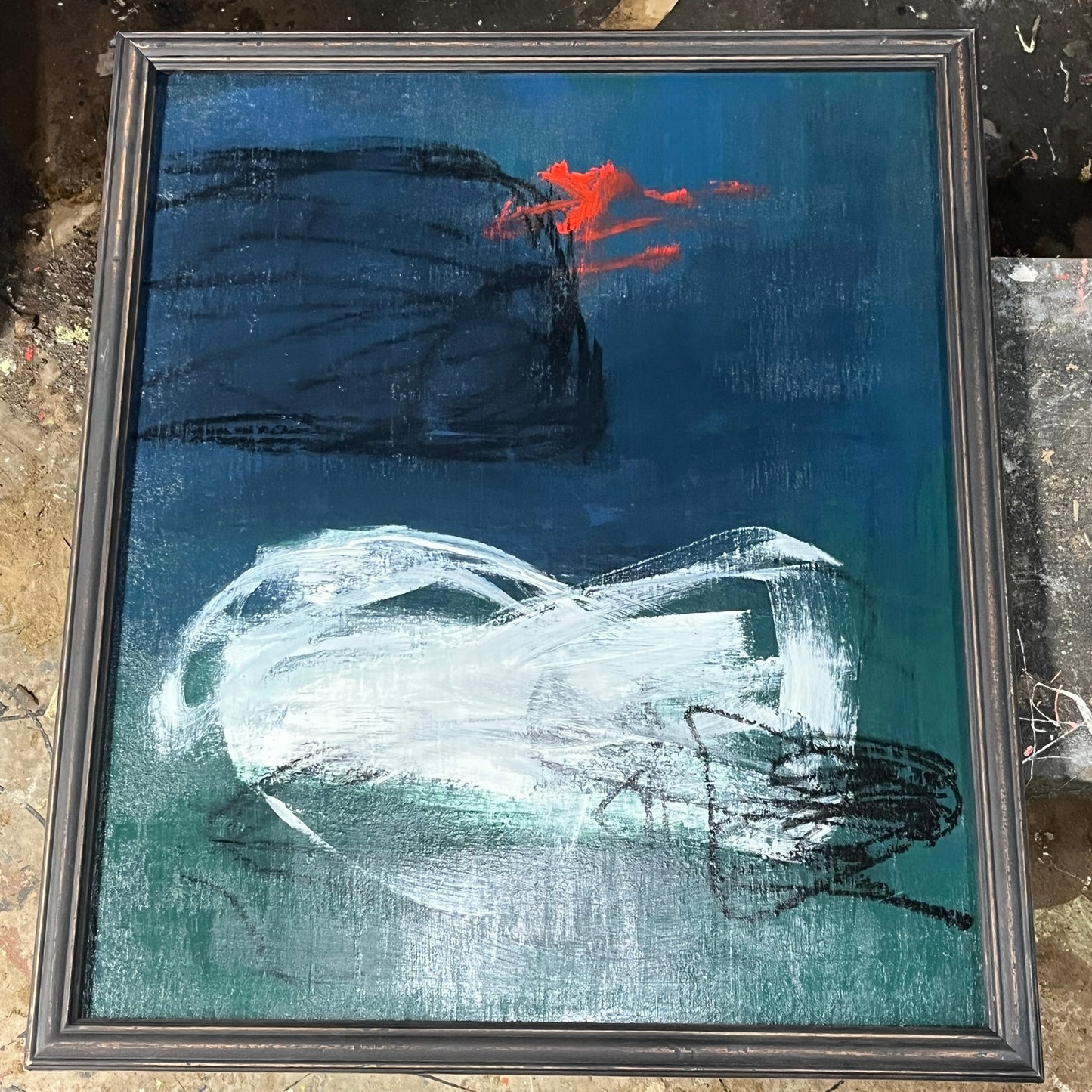 Original Massive Framed Mixed Media Abstract Art Painting 28x24 "Plaintiff"