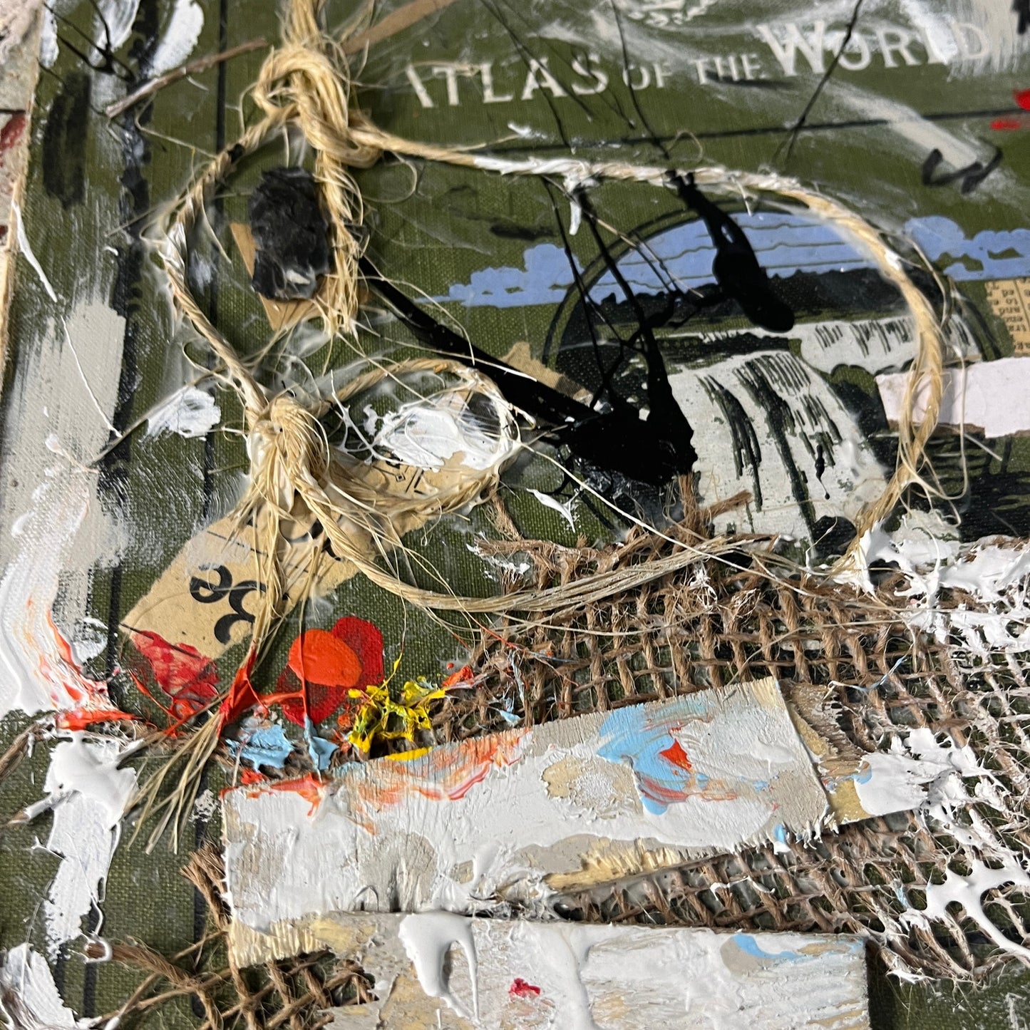 Original Mixed Media Abstract Art Collage 10x13 "1910 Scarborough Atlas Cover"