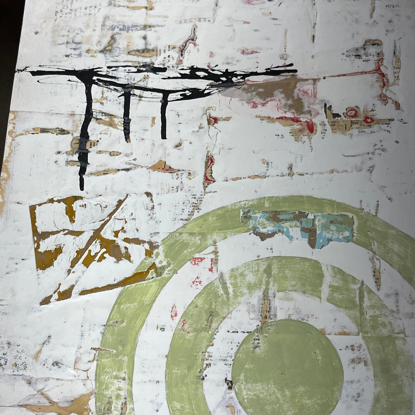 Original Framed Mixed Media Modern Art Collage Painting 12x18 "Sapsago"