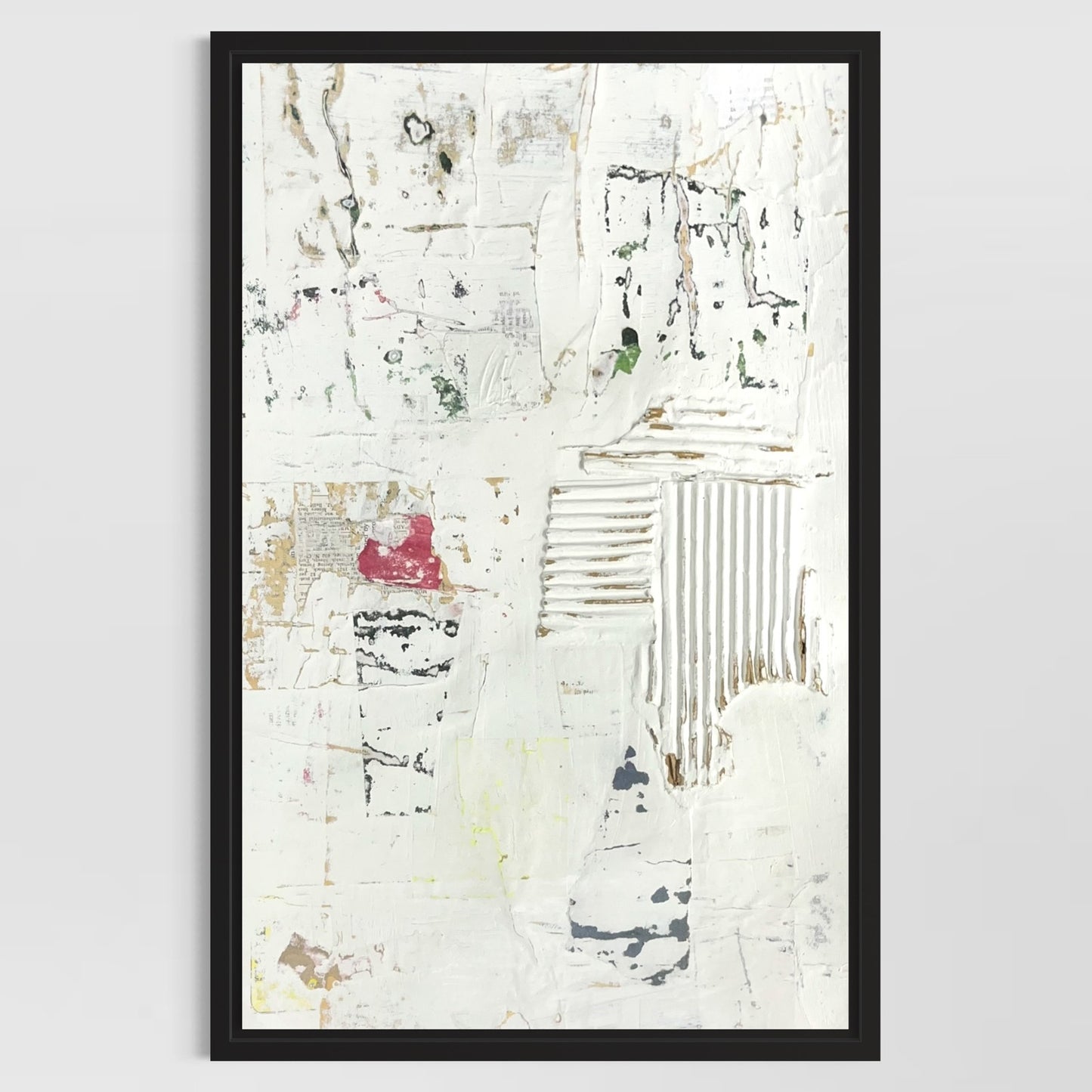 Original Framed Minimalist Modern Art Collage Painting 12x18 "Tychism"