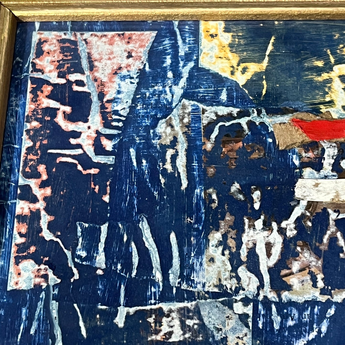 Original Framed Mixed Media Abstract Art Collage 9x11 "Midnight"