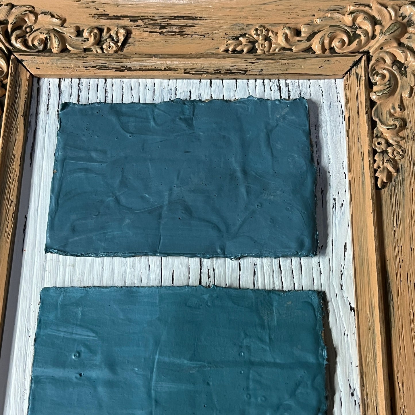 Original Mixed Media Abstract Art Collage 8x18 "Blue Hues Minimalist Collage"