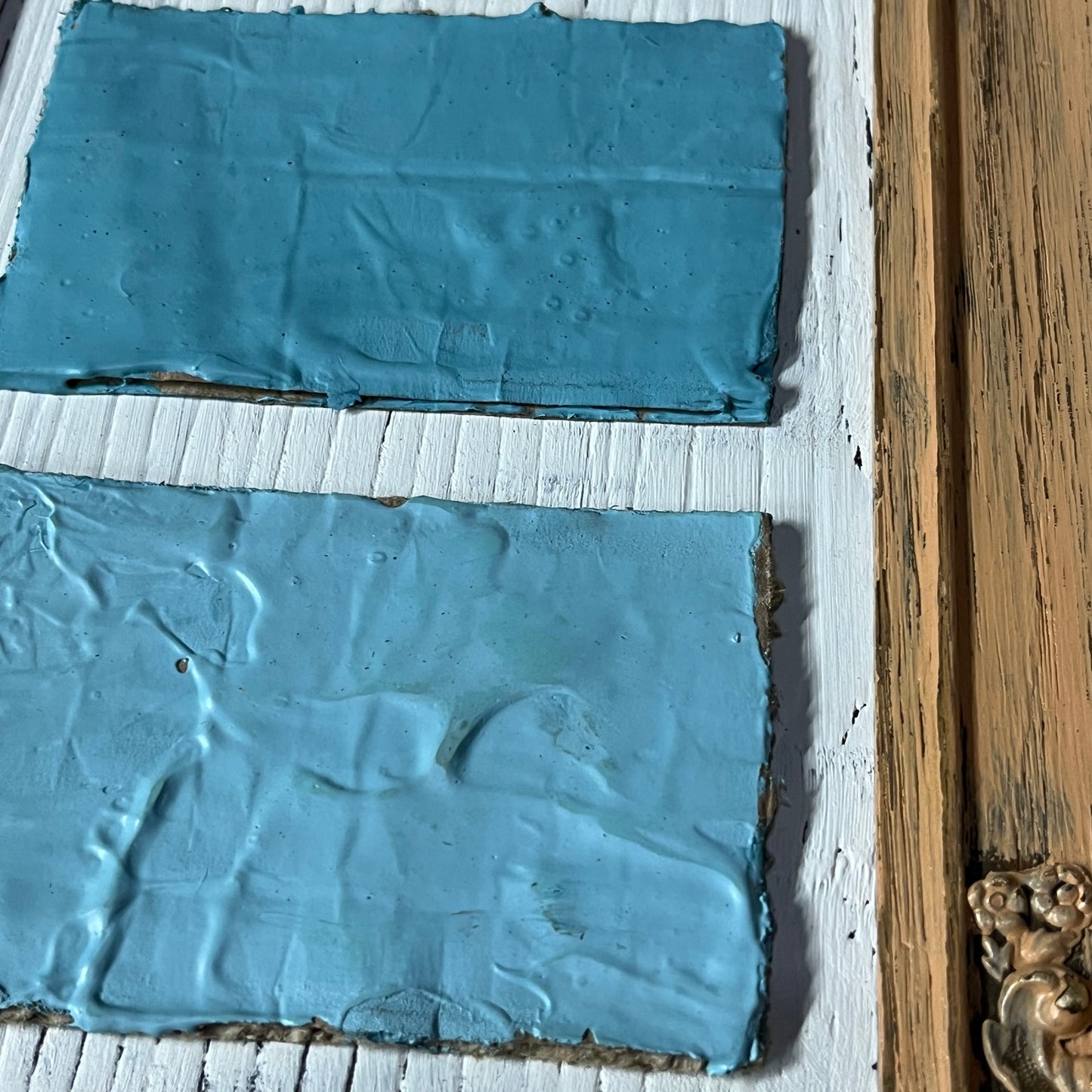 Original Mixed Media Abstract Art Collage 8x18 "Blue Hues Minimalist Collage"