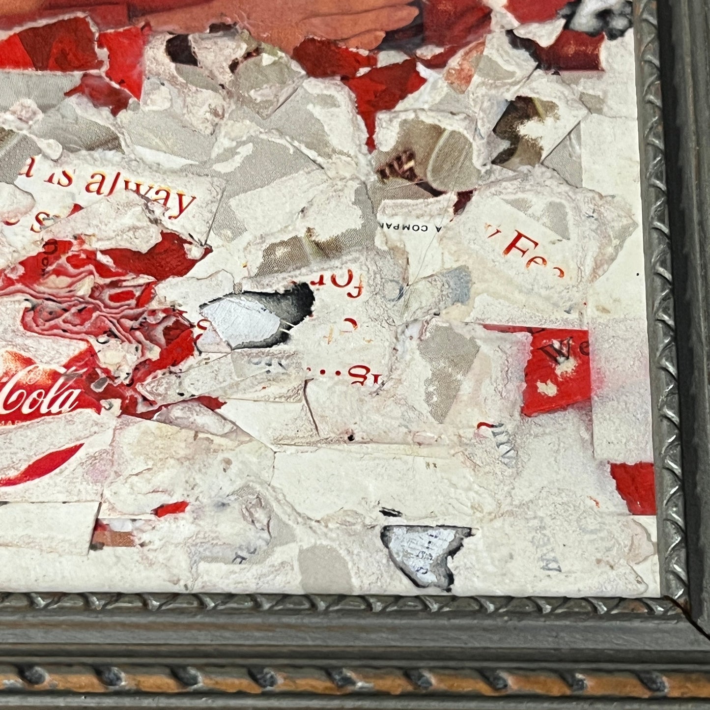 Original Framed Mixed Media Abstract Art Collage 7x9 "1963 Coca-Cola Ad"