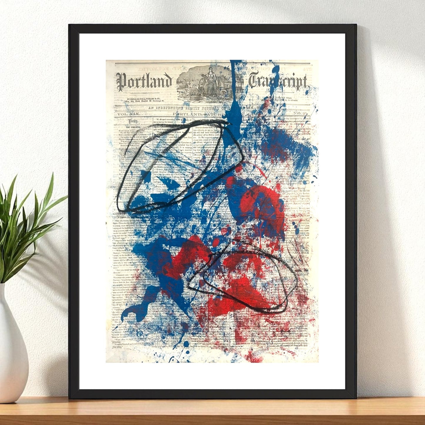 Original Mixed Media Abstract Modern Art Painting 11x16 "Portland 1855" Signed