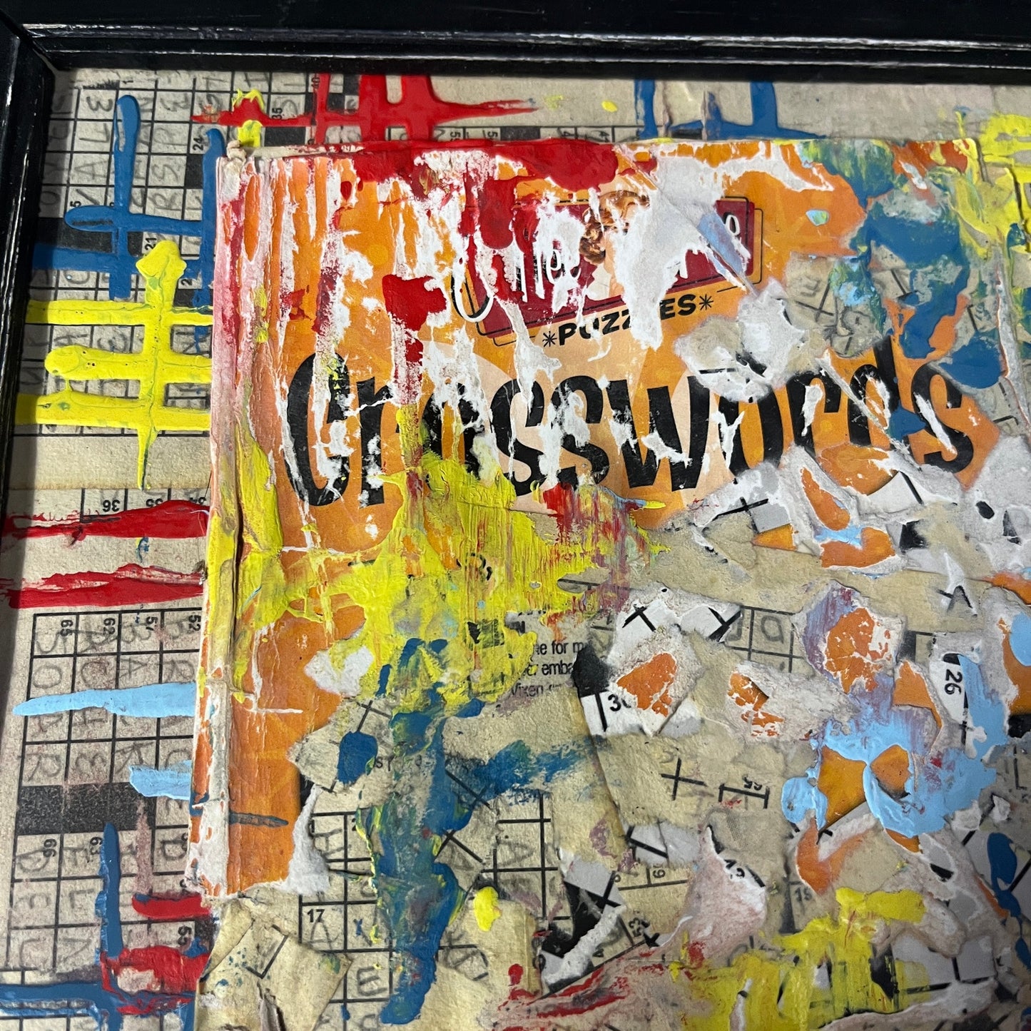 Original Framed Mixed Media Art Collage 9x11 "Crosswords"