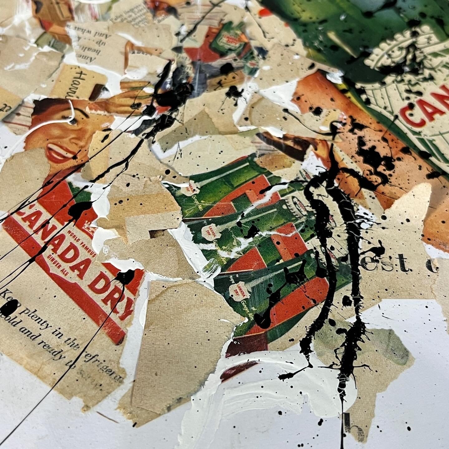 Original Mixed Media Abstract Art Collage Painting 11x14 1950's Ginger Ale Ad