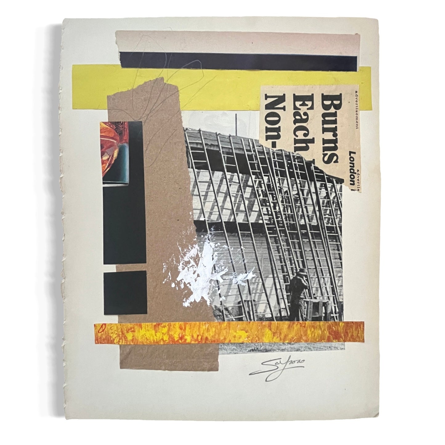 Original Mixed Media Modern Art Collage "Interdigitate" 9.25x11.75" Signed