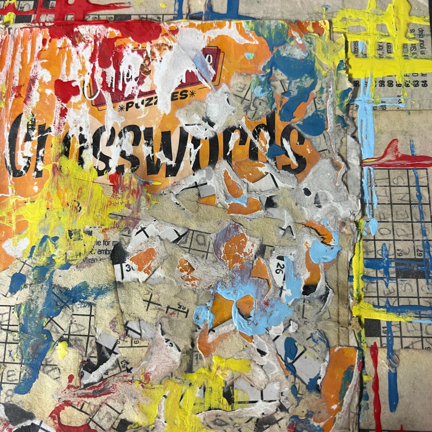 Original Framed Mixed Media Art Collage 9x11 "Crosswords"