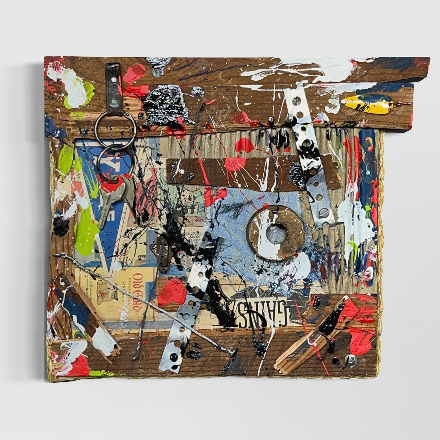 Original Abstract Collage Assemblage Combine Art Painting 11x13 "Directory"