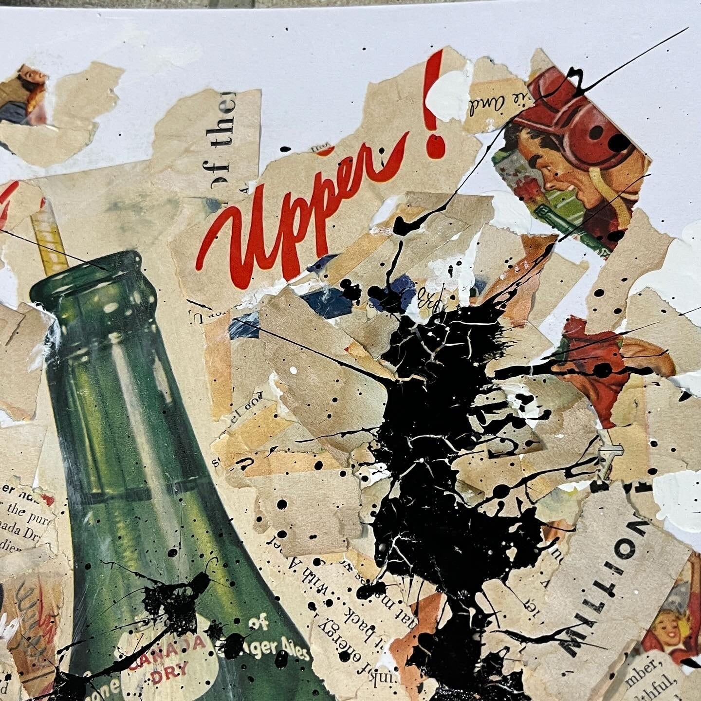 Original Mixed Media Abstract Art Collage Painting 11x14 1950's Ginger Ale Ad