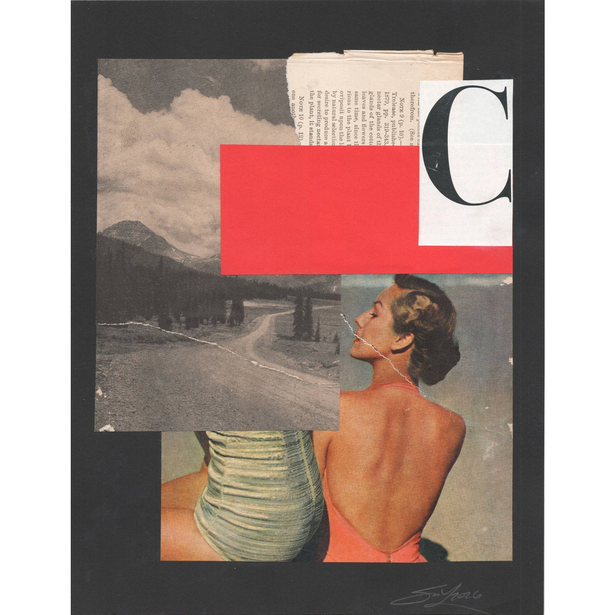 Original Mixed Media Modern Art Collage "Huitain" 8.5x11" Signed