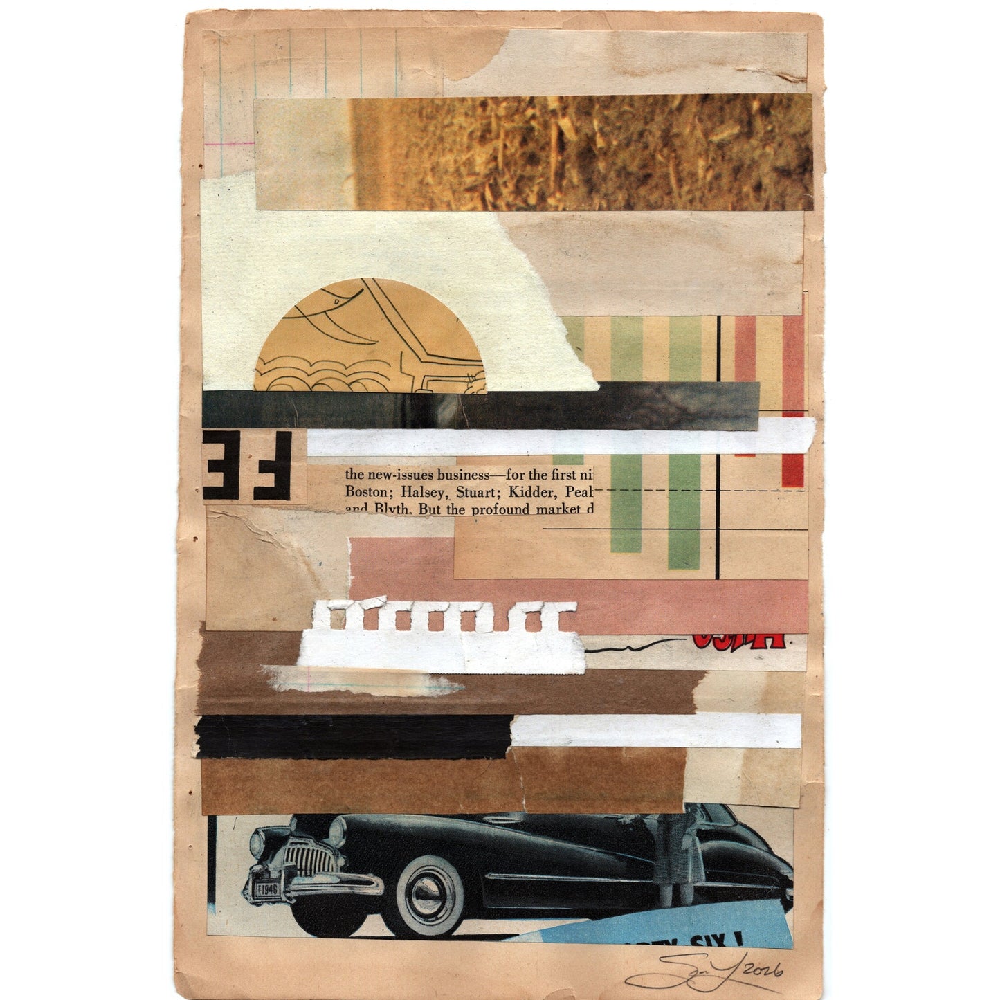 Original Mixed Media Modern Art Collage "Subtrude" 6.25x10" Signed