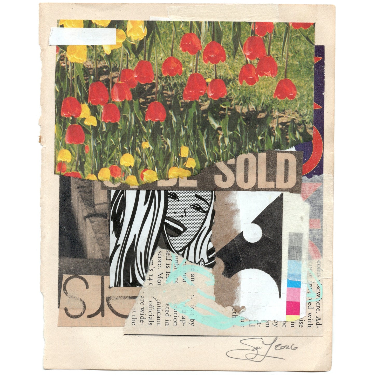 Original Mixed Media Modern Art Collage "Amasesis" 5.25x6.75" Signed